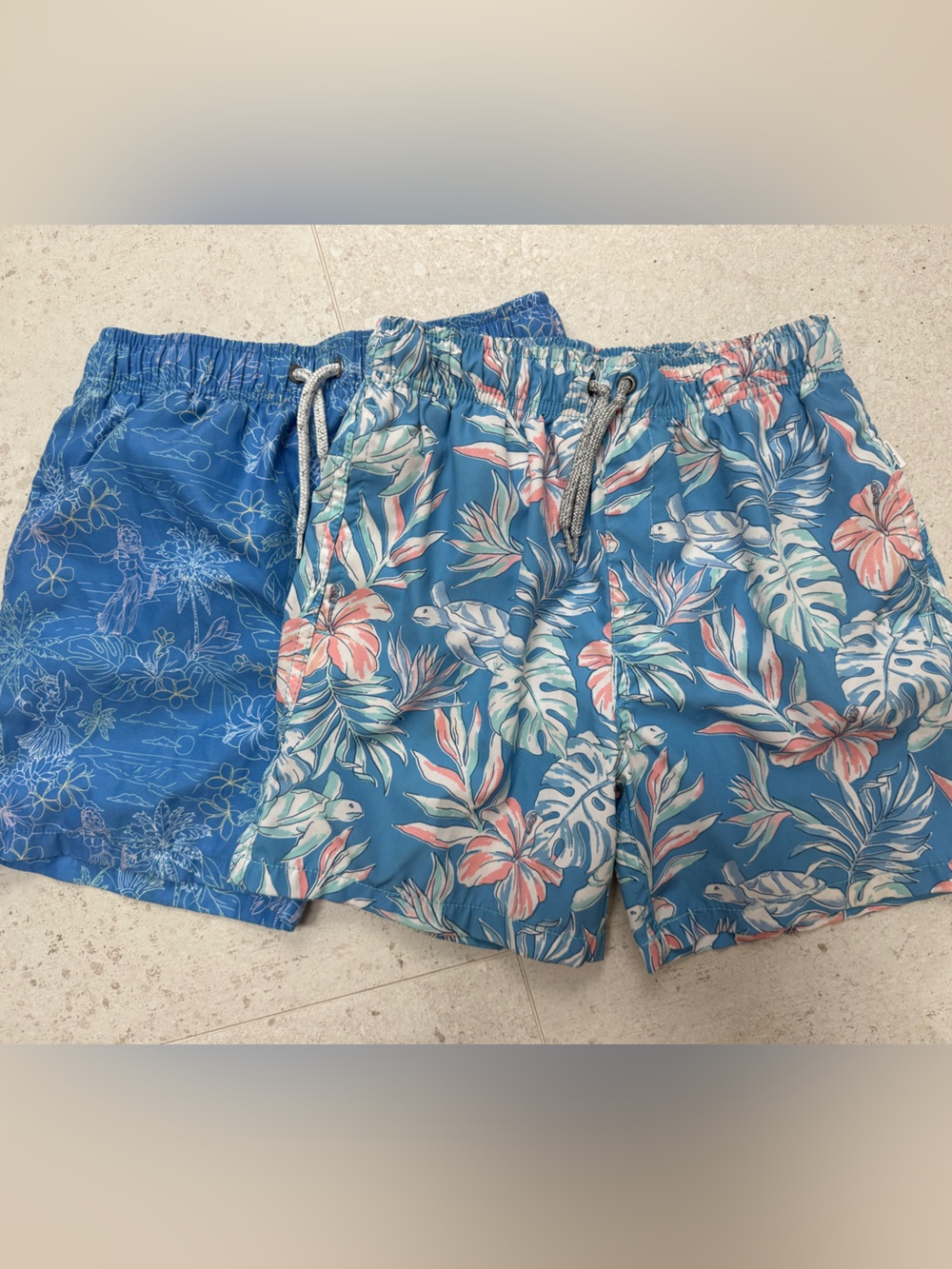 Kids Blue Tropical Swim Trunks with Drawstring